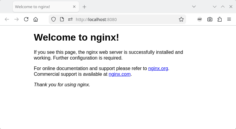 Uvítacia stránka Nginxu v prehliadači