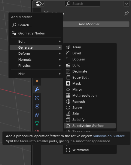 Subdivision surface modifier