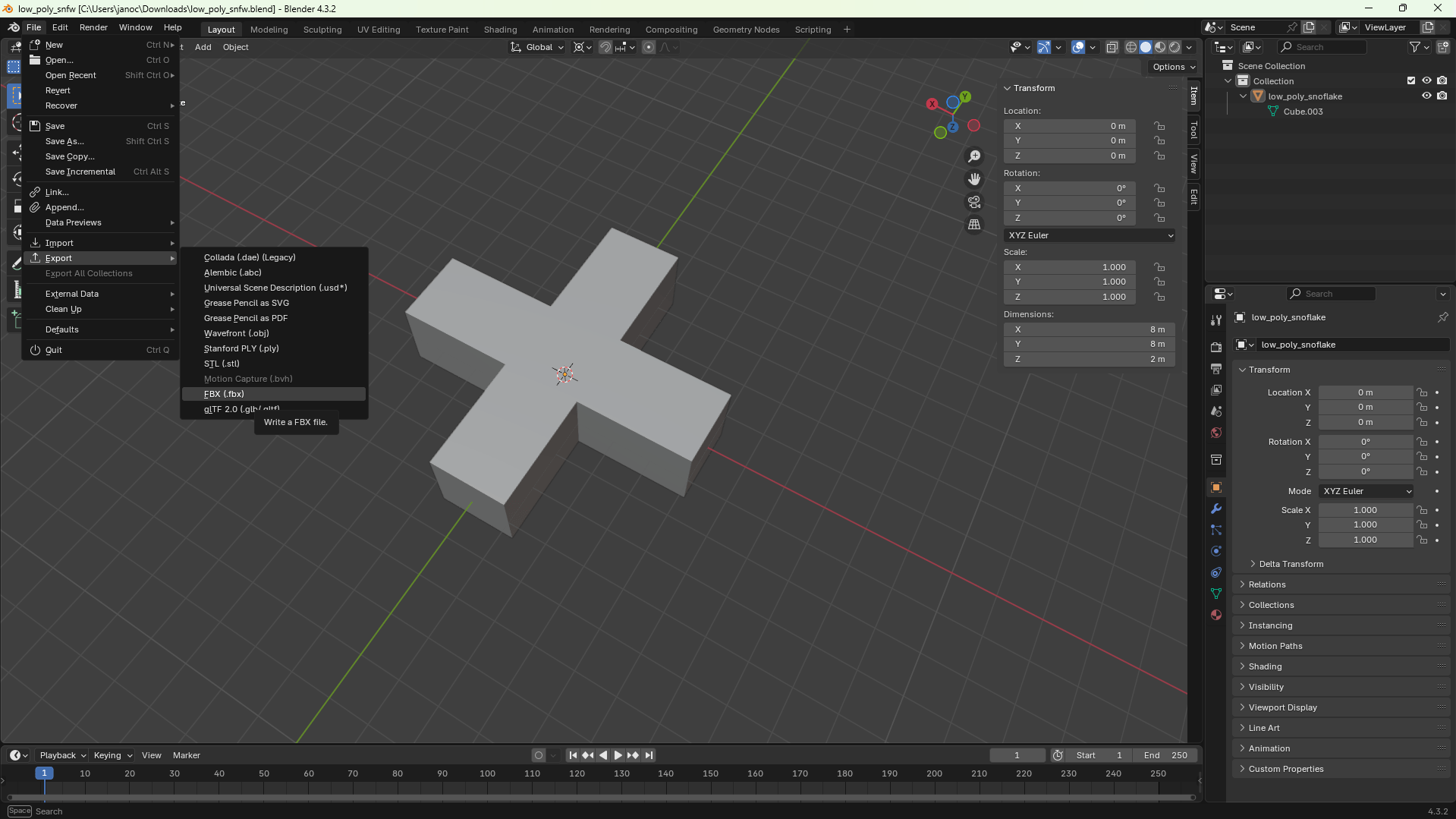 Exporting object