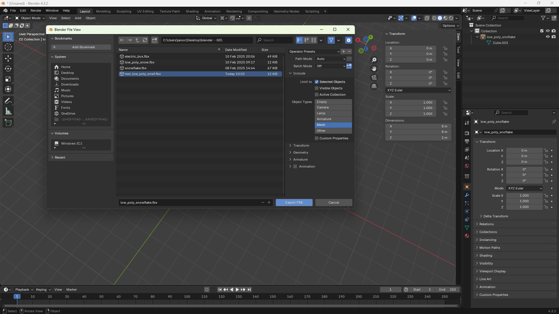 Exporting object