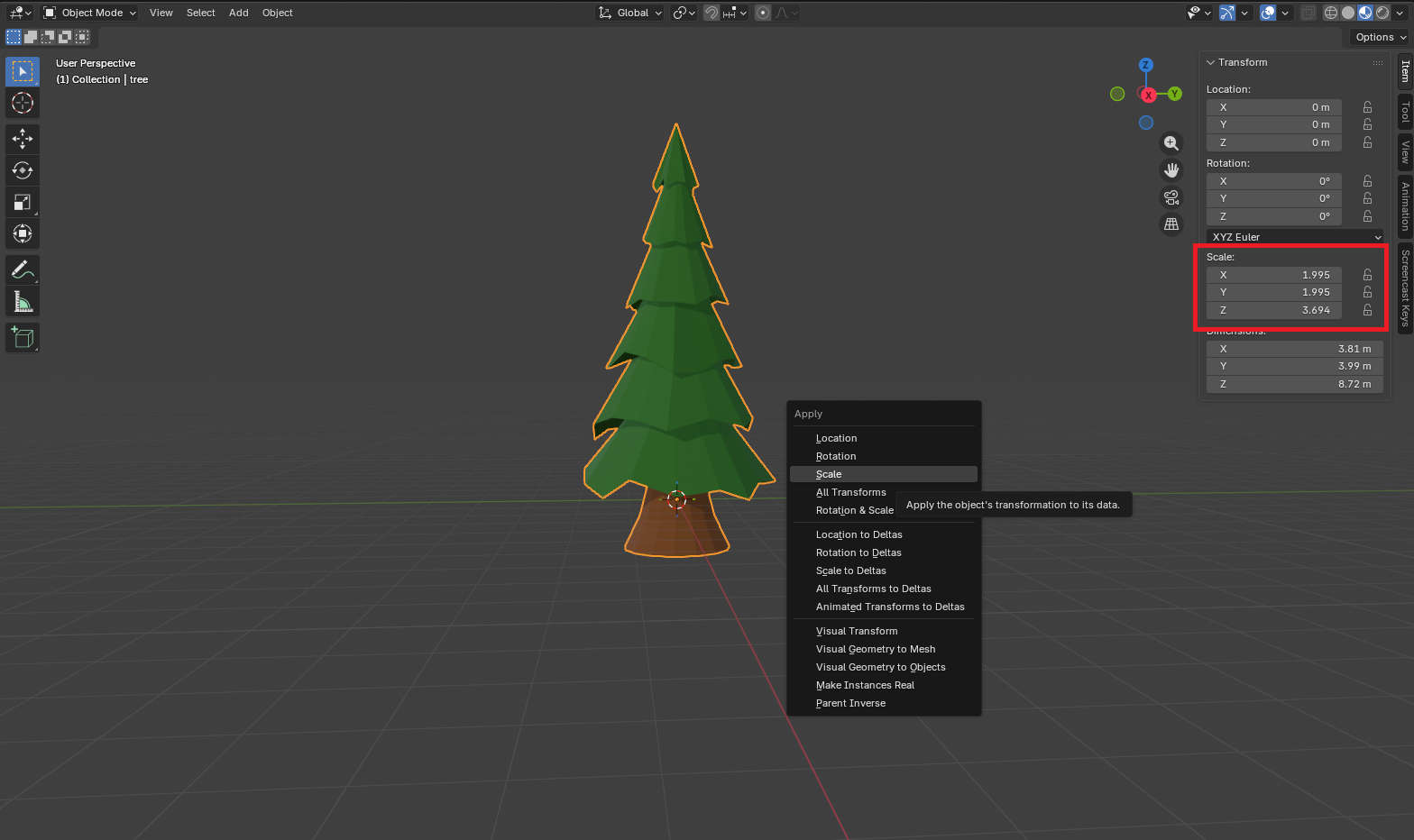 Nastavenie scale na hodnoty 1