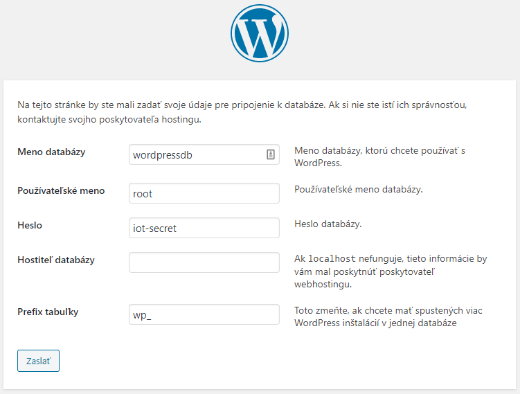 Wordpress nastavenie databázy