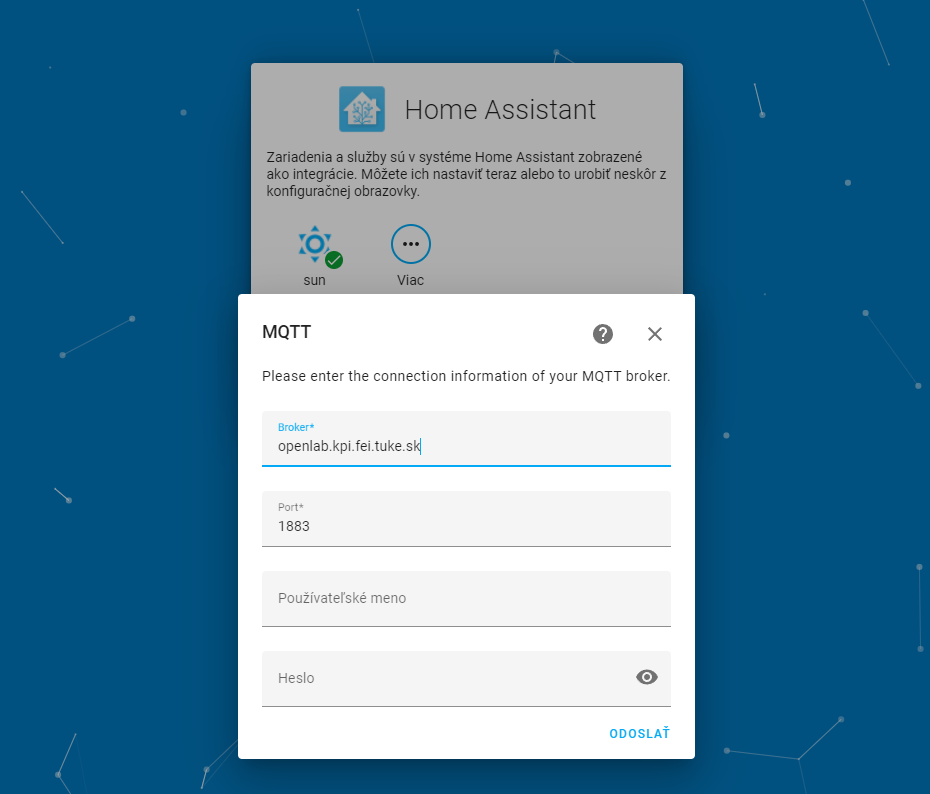 Home-Assistant: Nastavenie integrácie MQTT pri prvom spustení