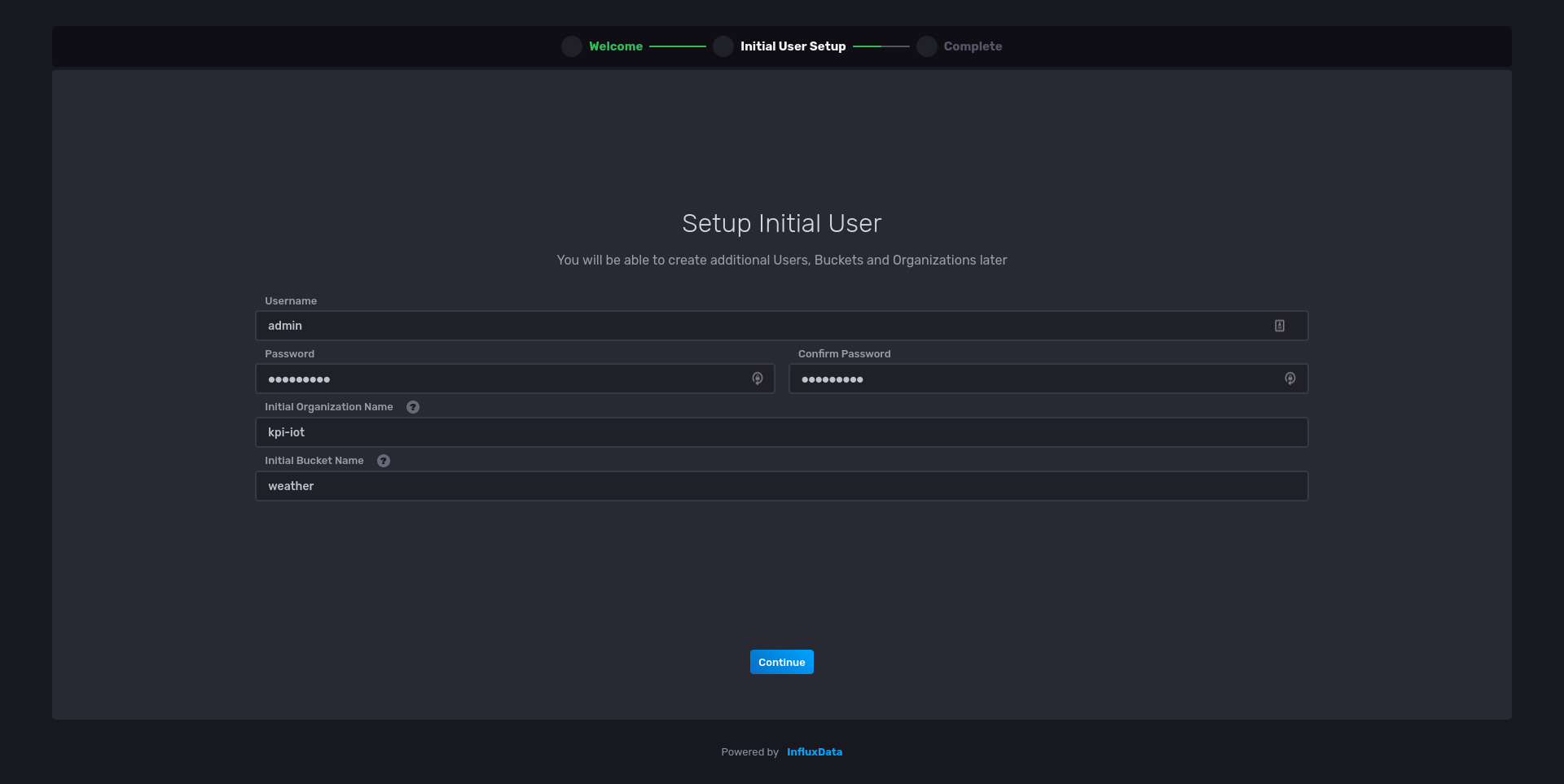 InfluxDB: Setup Initial User