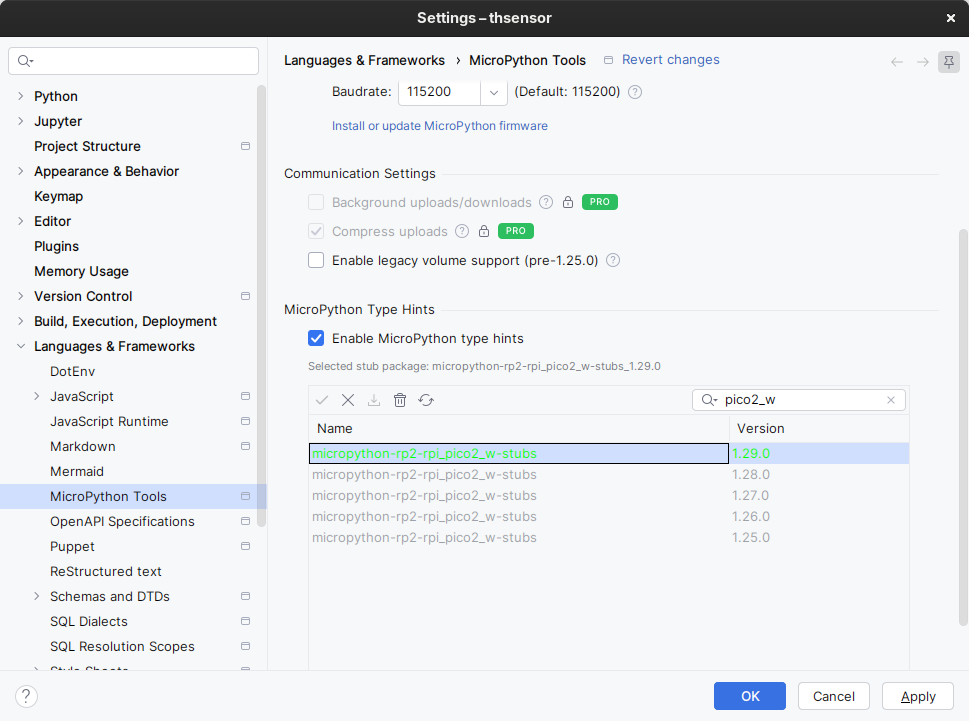PyCharm: Nastavenie MicroPython type hints