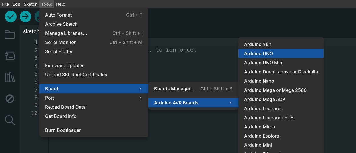Arduino IDE: Výber dosky