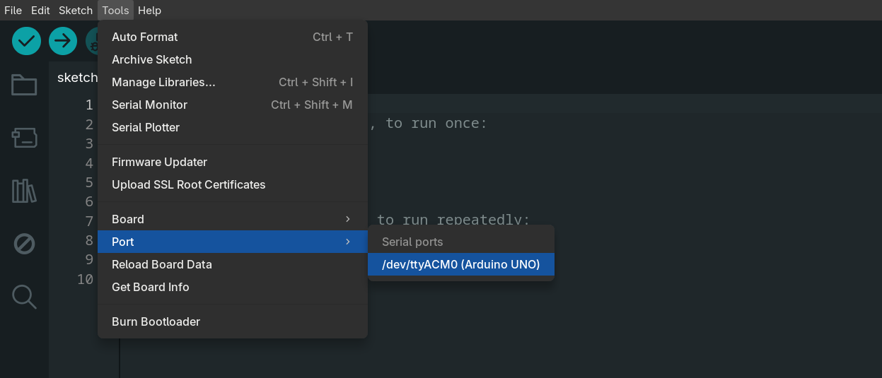 Arduino IDE: Výber portu