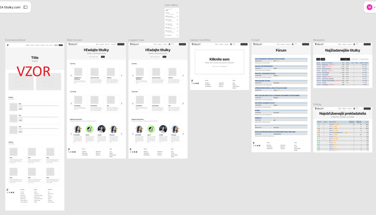 Návrh obrazoviek prvého prototypu pre titulky.com