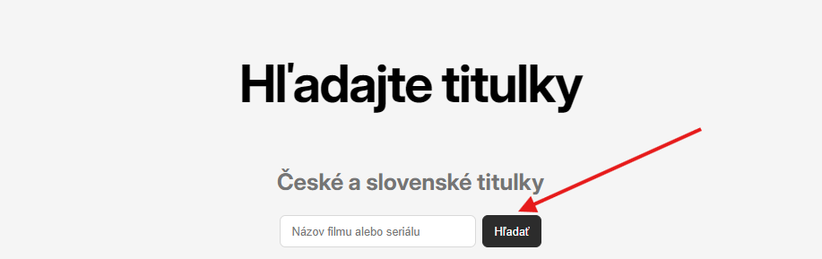 Vyhľadávací formulár na hlavnej stránke prototypu titulky.com