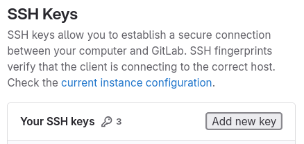 Добавление SSH ключа к серверу GitLab. Ключей может быть больше одного.